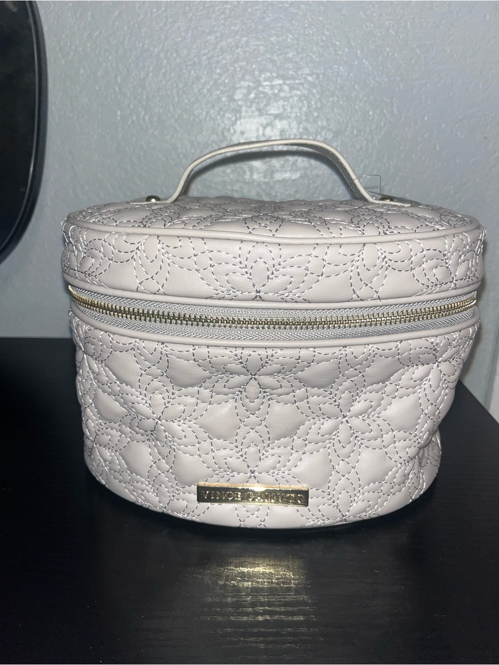 Vince Camuto Quilted Top-Handle Cosmetic Case - Light Cream